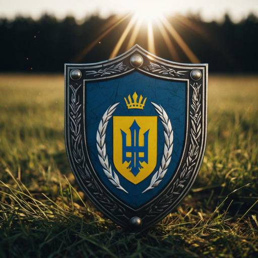 Ukrainian Coat of Arms Shield in Sunlit Field