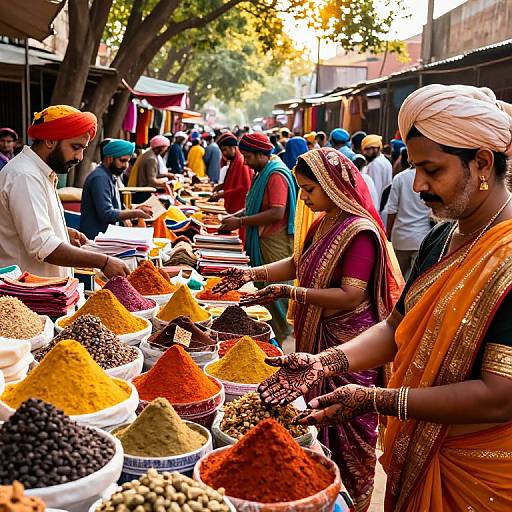 Traditional Indian Market with Spices and Textiles