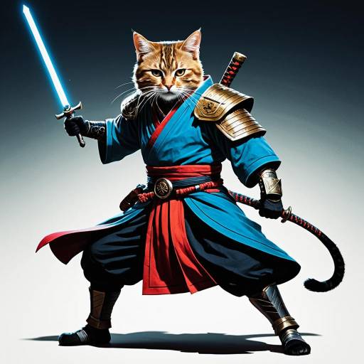 Cat Samurai Warrior with Lightsaber