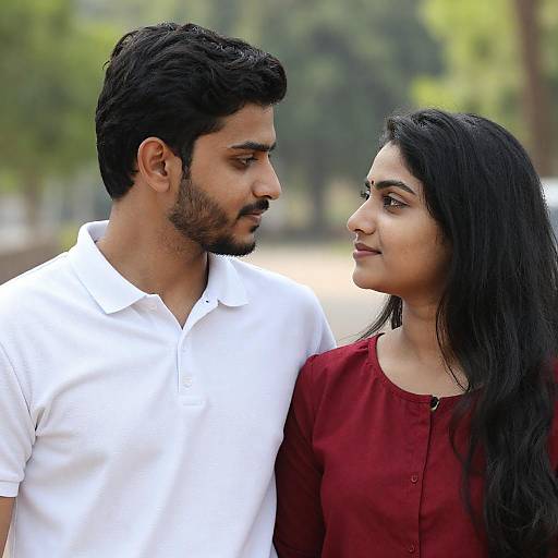 Young Couple Gazing in Sunlit Garden
