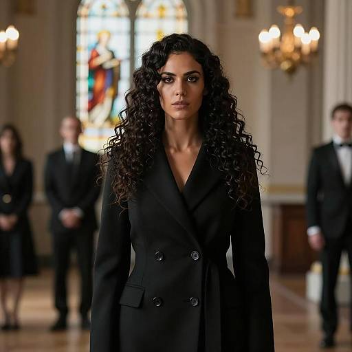 Elegant Woman in Dimly Lit Hall