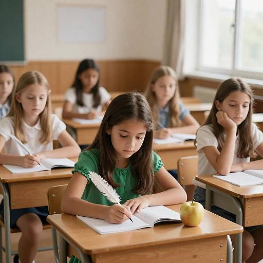 Classroom Scene with Young Girls Writing