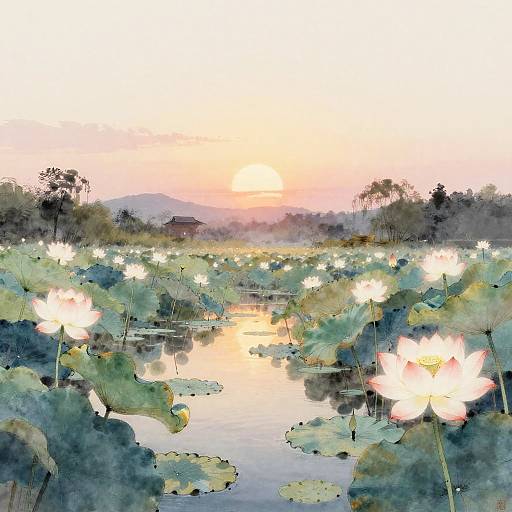 Tranquil Lotus Pond at Sunset