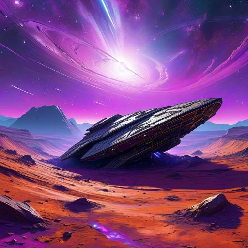 Ancient Alien Ship Under a Purple Sky