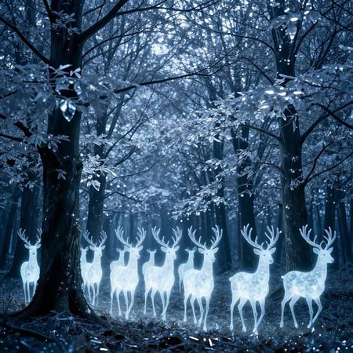 Luminous Deer with Ghostly Herd
