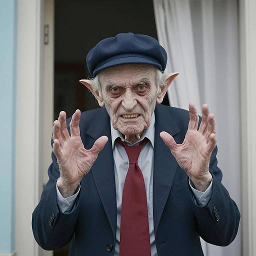 Eccentric Old Man in Blue Outfit