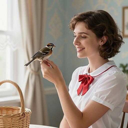 Woman Holding Small Bird Indoors