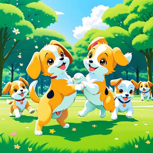 Anime Puppies Playing in the Park