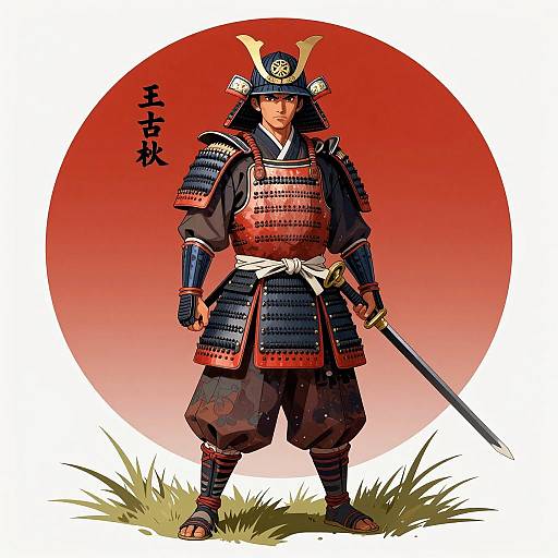 Majestic Samurai in Vibrant Landscape