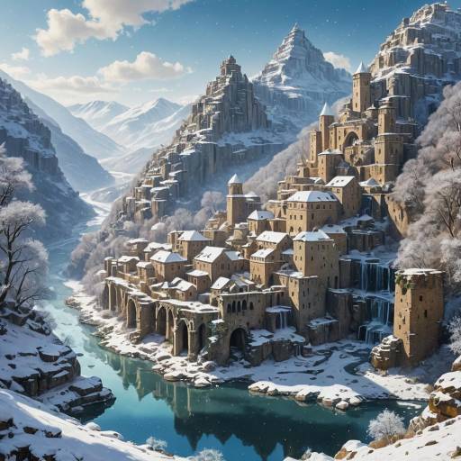 Mystical Ancient Ruins in Snowy Landscape Mystical Ancient Ruins in Snowy Landscape