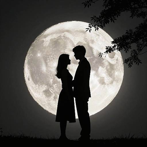 Romantic Silhouette Under Full Moon