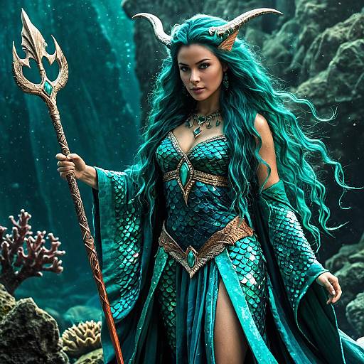 Fantasy Merfolk Sorcerer with Trident
