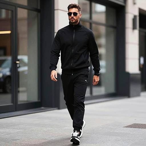 Confident Urban Man in Black Tracksuit