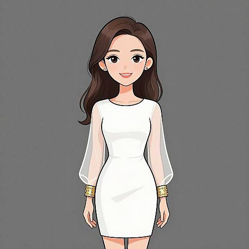 Elegant Smiling Woman in White Dress