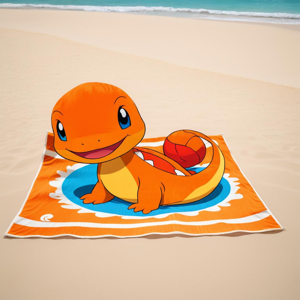 Playful Charmander on a Beach Towel