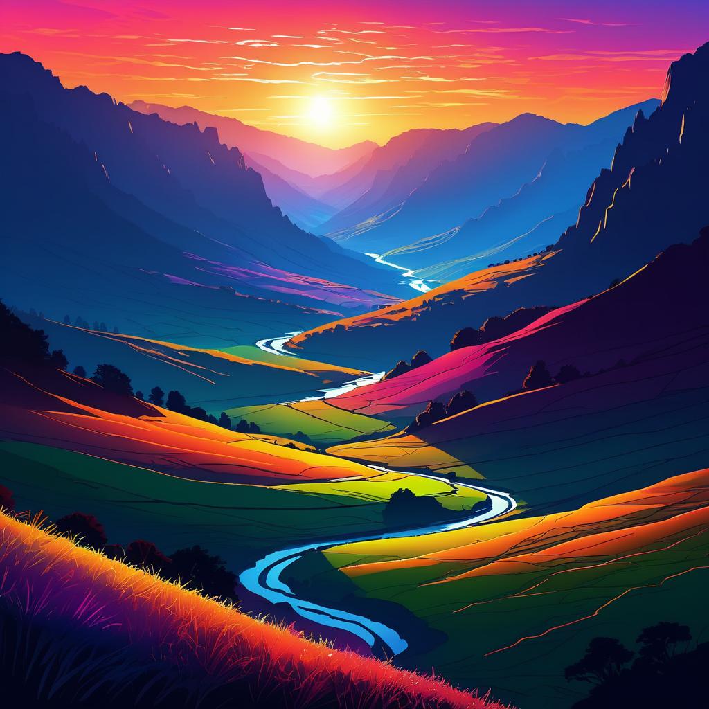 Vibrant Dawn Landscape in a Valley