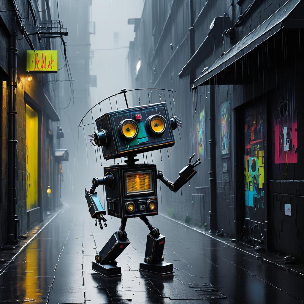 Robot Dancing in a Misty Urban Alley