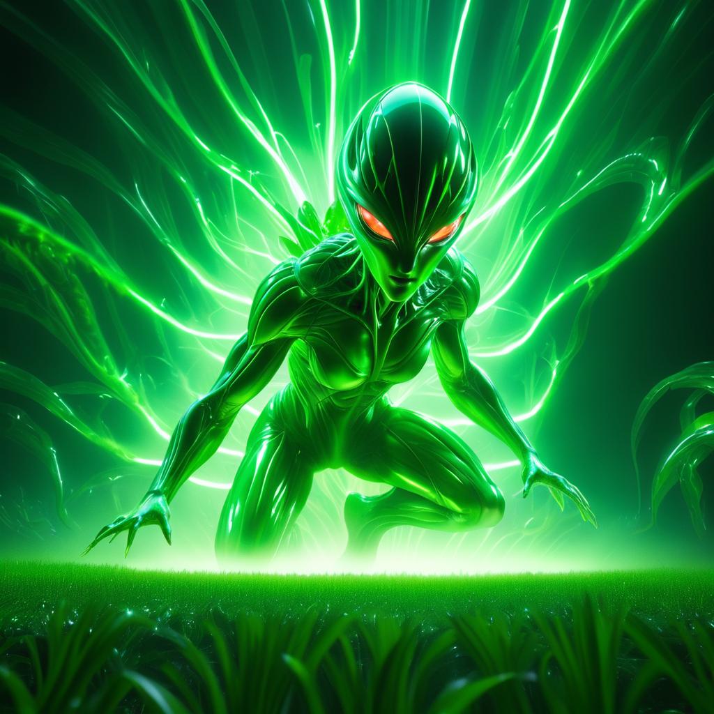 Surreal Alien Emergence with Green Light