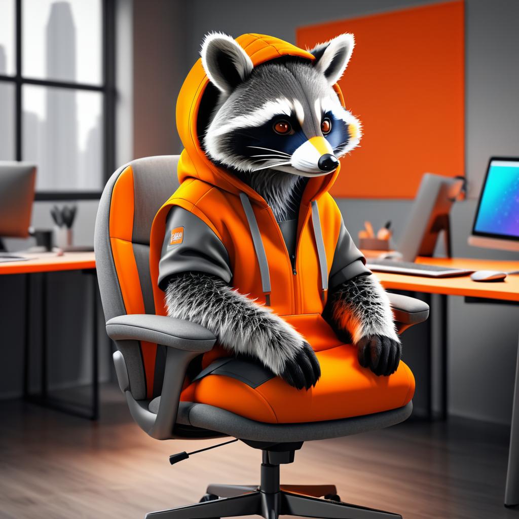 Urban Raccoon in Hoodie Office Scene