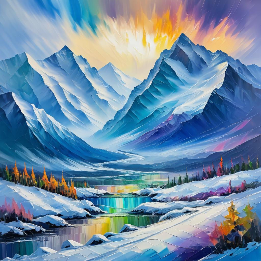 Vivid Blizzard Over Majestic Icy Mountains