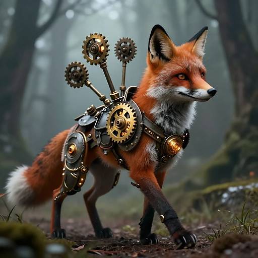 Steampunk Fox in Misty Forest