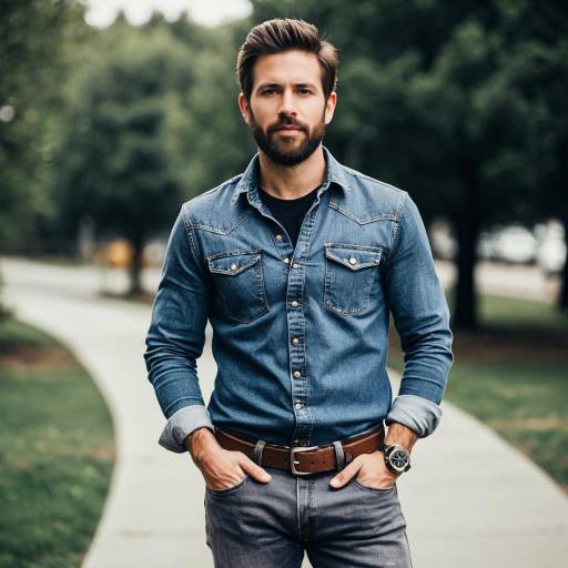 Realistic Man in Gray Jeans Outfit