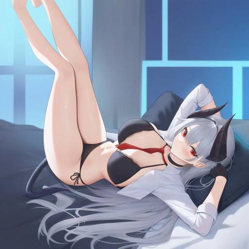Seductive Demon Girl Lying on Bed