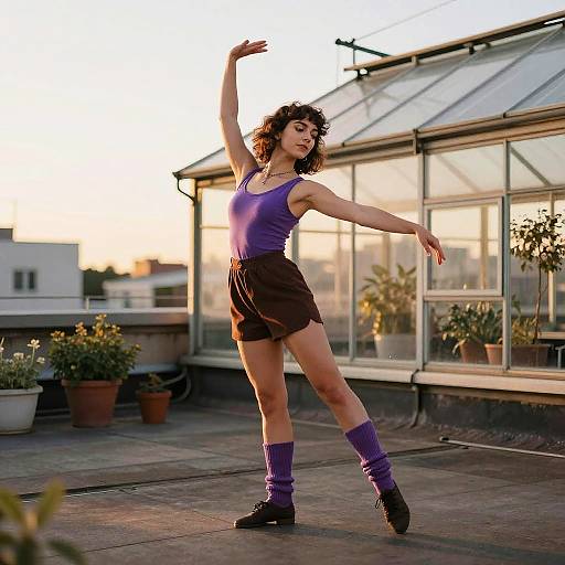 Vintage Jazz Dancer Stretching at Sunset