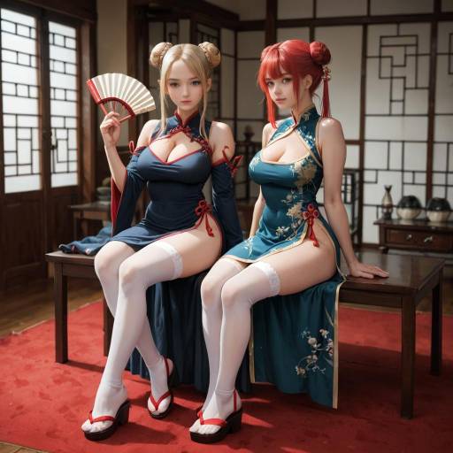 Kawaii Girls in Elegant Indoors Setting Kawaii Girls in Elegant Indoors Setting
