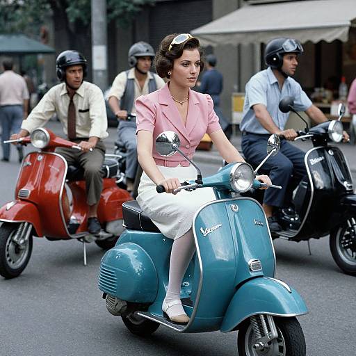 1980s Vespa Ride with Crowd