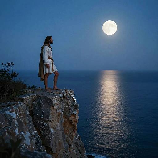 Jesus Warrior on Moonlit Cliff