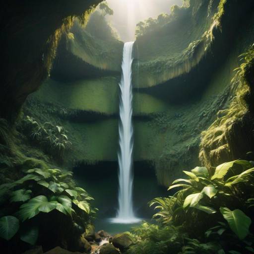 Hidden Jungle Waterfall in Lush Green Canyon