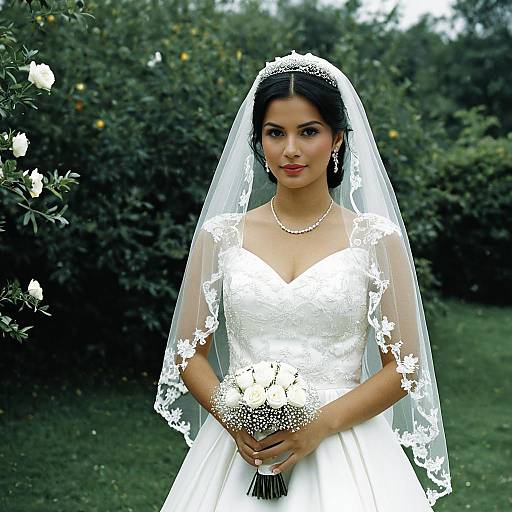 Bride in White Wedding Dress with Veil