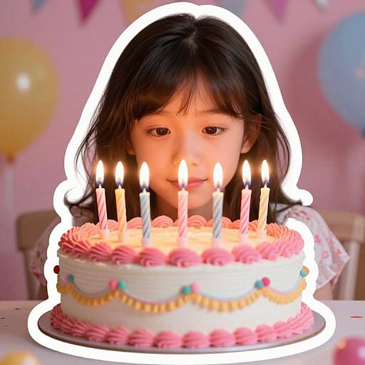 Dreamy Girl with Birthday Cake Sticker