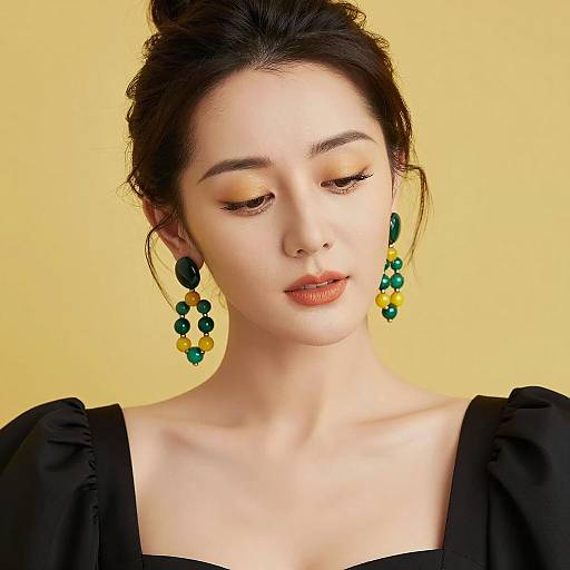 Elegant Asian Woman Portrait on Yellow Backdrop
