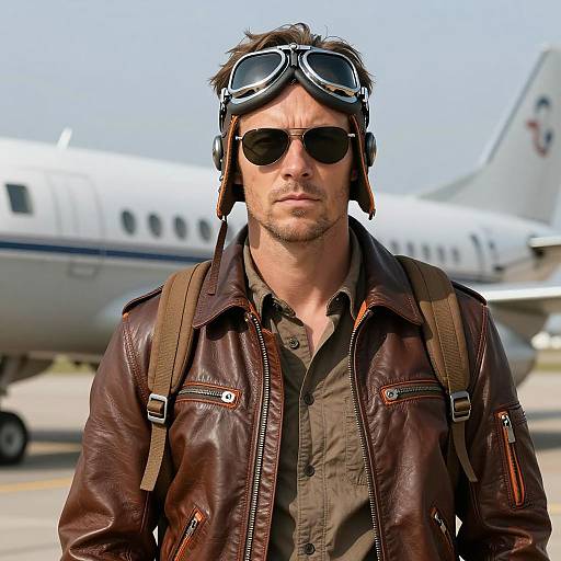 Man in Maverick Flight Costume with Aircraft