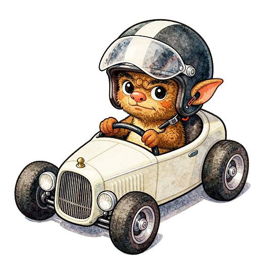 Funny Gremlin Hotrod Watercolor Illustration