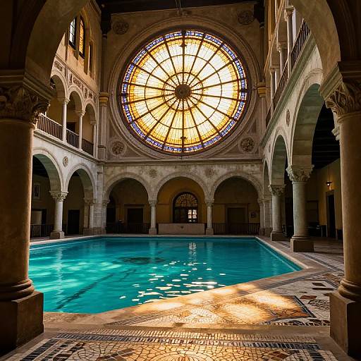 Serene Time in Stained-Glass Clocktower