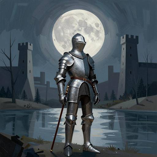 Cubist Knight by Moonlit River