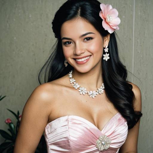 Elegant Woman in Pink Dress with Floral Jewelry