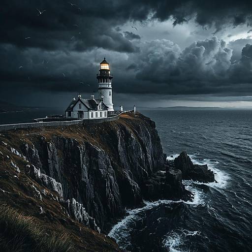 Majestic Lighthouse Over Stormy Sea