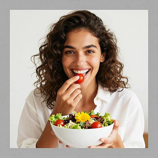 Smiling woman enjoying fresh salad