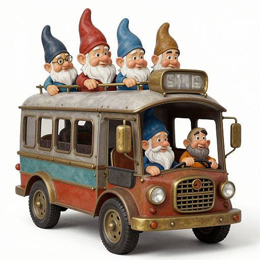 Steampunk Garden Gnome Driving Bus