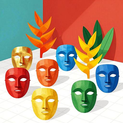 Vibrant Mask and Heliconia Art