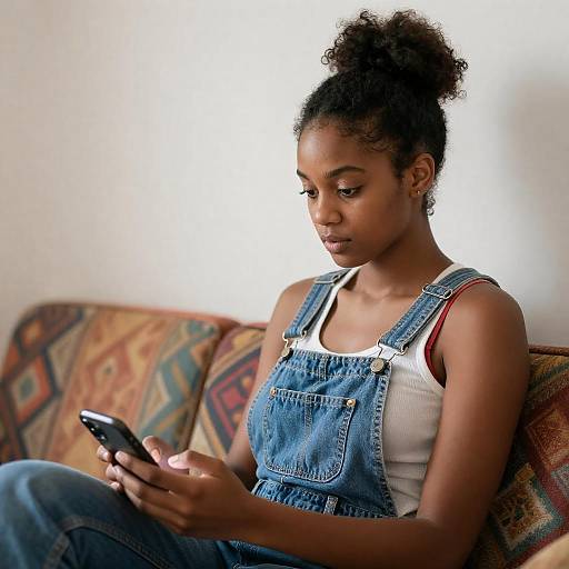 Young Black Woman on Colorful Couch