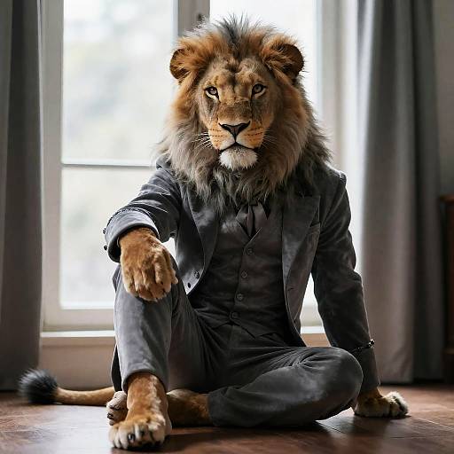 Gentle Lion-Furred Gentleman by Window