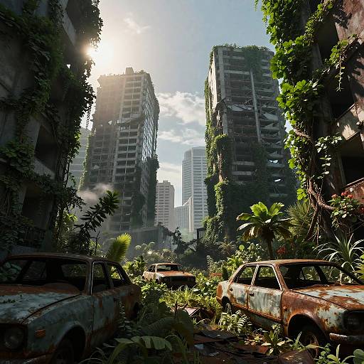 Overgrown Apocalypse with Crumbling Skyscrapers