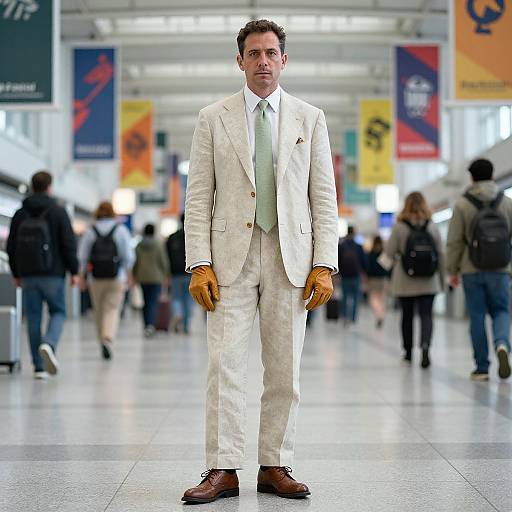 Confident Man in Linen Suit at Terminal
