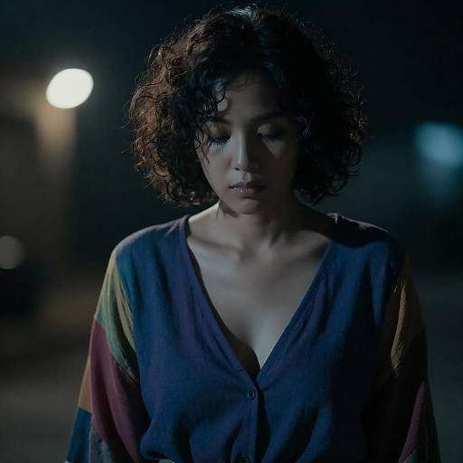 Contemplative Woman in Moody Lighting