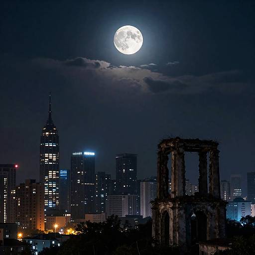 Moonlit Ruined Fantasy Cityscape at Night